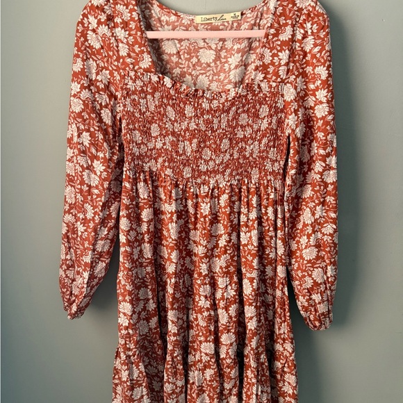 Liberty Love Floral Smocked Blouse - Rust and White - Picture 1 of 3